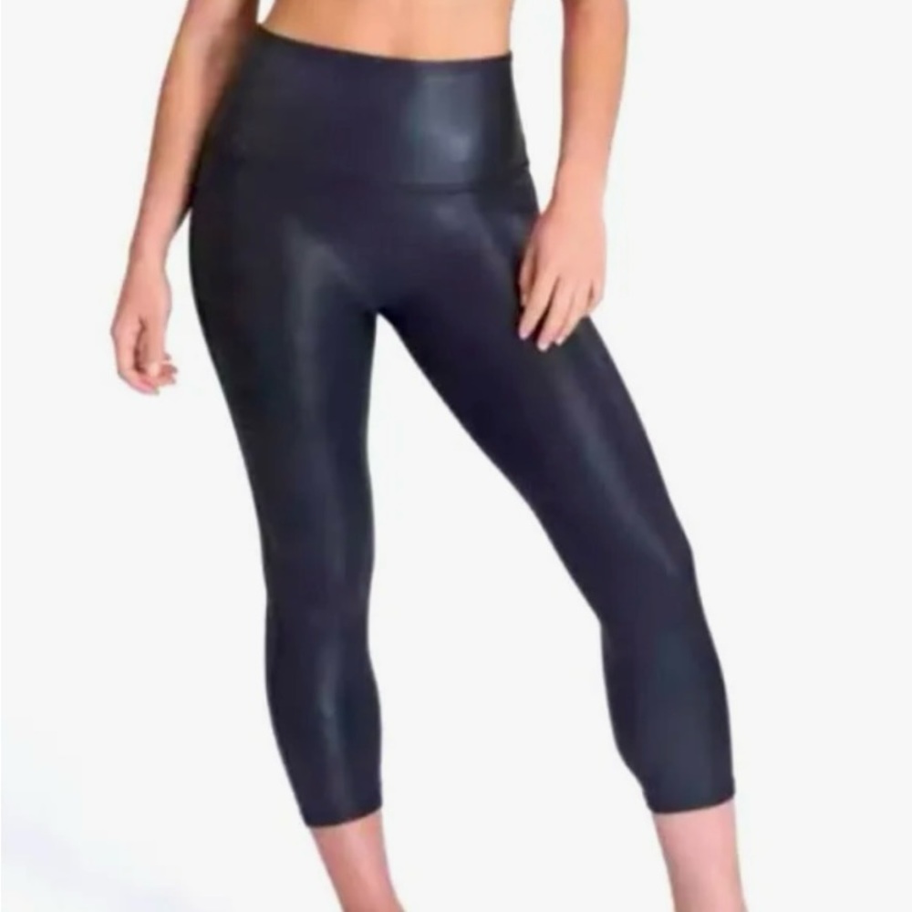 SPANX Faux Leather Black Cropped Leggings size L